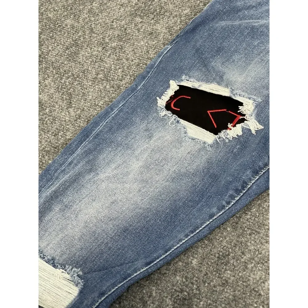 2Y Premium Jeans Mens 29x30 Atari Embroidery Joystick Ripped Destroyed N289